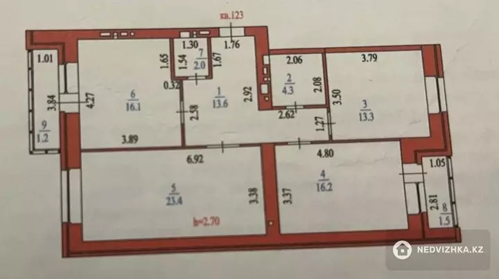 3-комнатная квартира, этаж 2 из 9, 92 м²