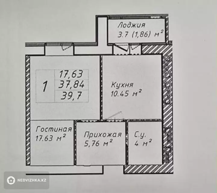 1-комнатная квартира, этаж 8 из 12, 40 м²
