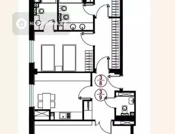 3-бөлмелі пәтер, қабат 5 барлық қабат саны 9, 124 м², 4-нобай