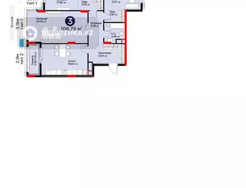 3-комнатная квартира, этаж 7 из 9, 107 м², миниатюра 3