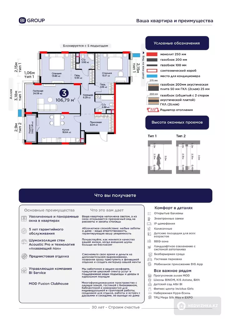 3-бөлмелі пәтер, қабат 7 барлық қабат саны 9, 107 м², 2-фотосурет
