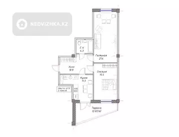 2-комнатная квартира, этаж 3 из 3, 68 м²