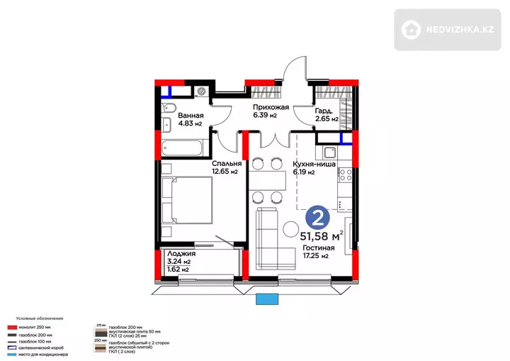 2-комнатная квартира, этаж 9 из 17, 52 м², фотография 5