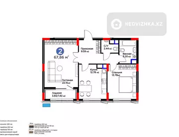 2-комнатная квартира, этаж 4 из 9, 68 м², миниатюра 2