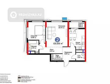 2-комнатная квартира, этаж 6 из 17, 70 м², миниатюра 2