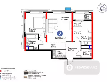 2-комнатная квартира, этаж 8 из 17, 70 м², миниатюра 3