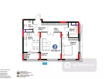 2-комнатная квартира, этаж 4 из 17, 70 м², миниатюра 2