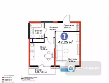 1-комнатная квартира, этаж 15 из 16, 42 м², миниатюра 4