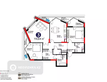 3-бөлмелі пәтер, қабат 5 барлық қабат саны 9, 113 м², 2-нобай