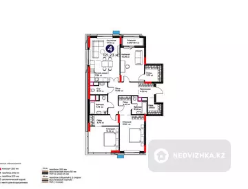 4-бөлмелі пәтер, қабат 6 барлық қабат саны 12, 121 м², 2-нобай