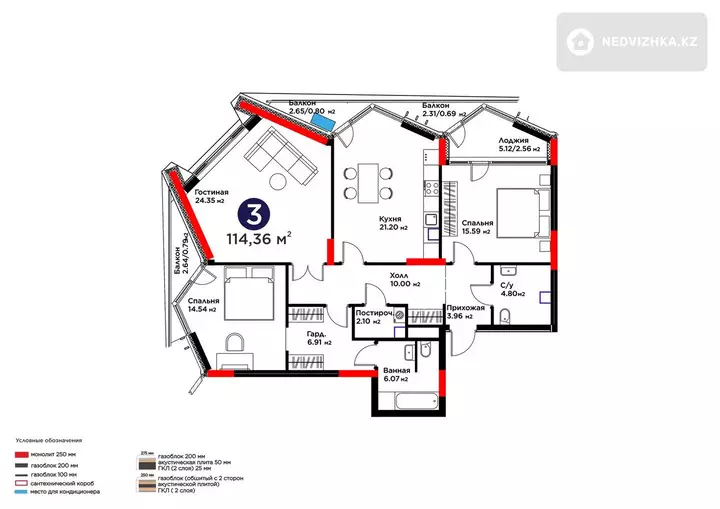 3-комнатная квартира, этаж 2 из 9, 114 м², фотография 2