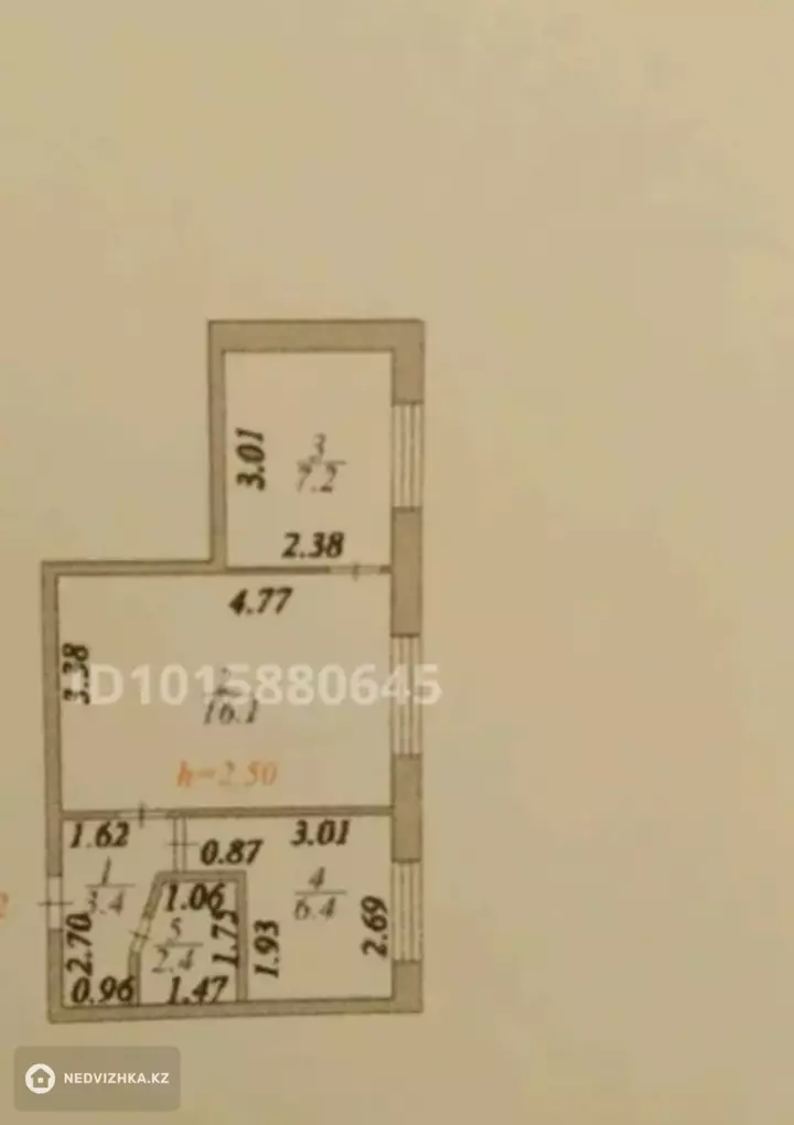 2-комнатная квартира, этаж 1 из 5, 36 м²