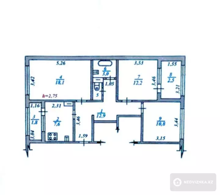 3-комнатная квартира, этаж 6 из 9, 72 м², фотография 2