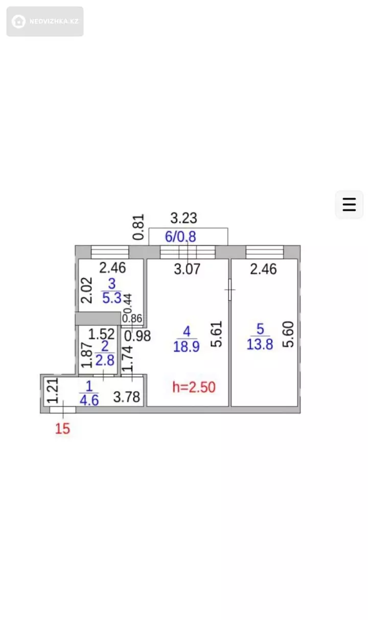 2-комнатная квартира, этаж 4 из 5, 46 м²