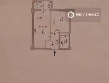 1-бөлмелі пәтер, қабат 12 барлық қабат саны 13, 34 м², 7-нобай
