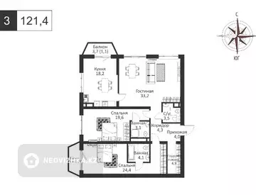 3-комнатная квартира, этаж 5 из 9, 122 м², миниатюра 1