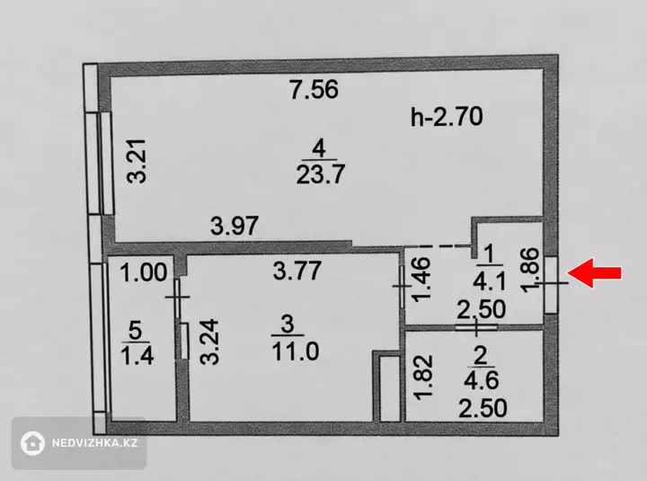 1-комнатная квартира, этаж 7 из 15, 43 м²