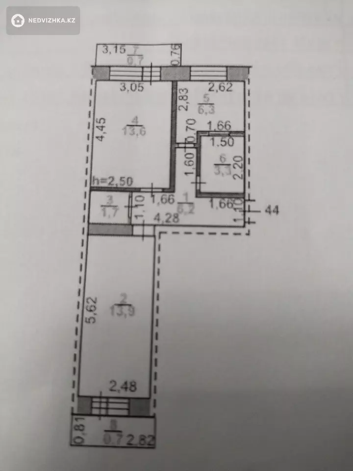 2-комнатная квартира, этаж 3 из 5, 46 м², фотография 4