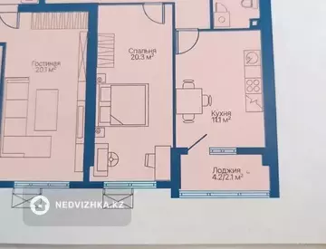 1-бөлмелі пәтер, қабат 3 барлық қабат саны 9, 50 м², На длительный срок, 2-нобай