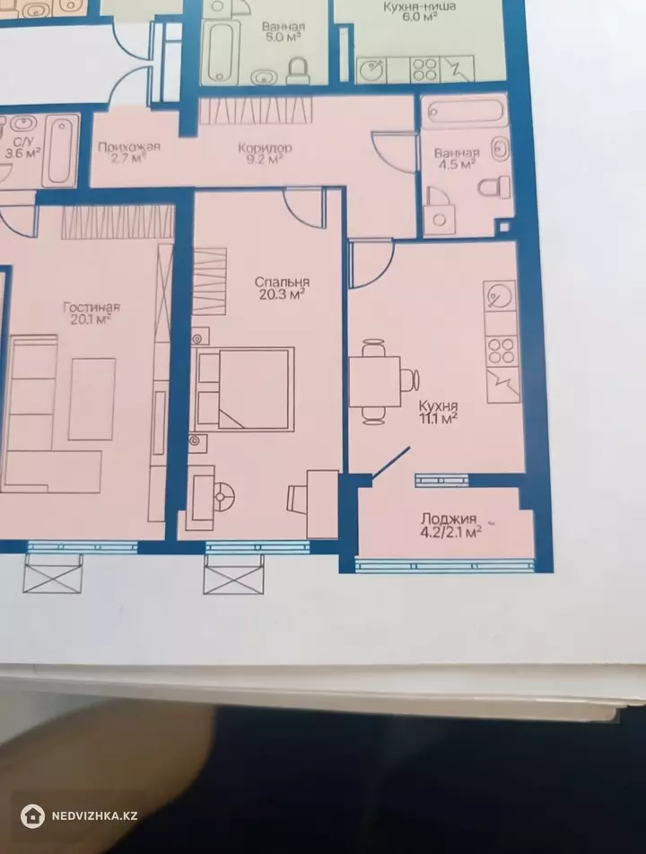 1-бөлмелі пәтер, қабат 3 барлық қабат саны 9, 50 м², На длительный срок, 2-фотосурет
