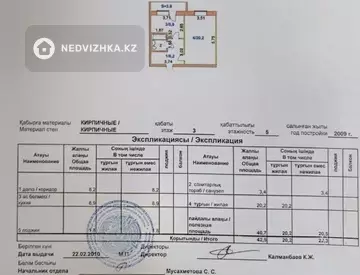 1-бөлмелі пәтер, қабат 3 барлық қабат саны 5, 42 м², 10-нобай