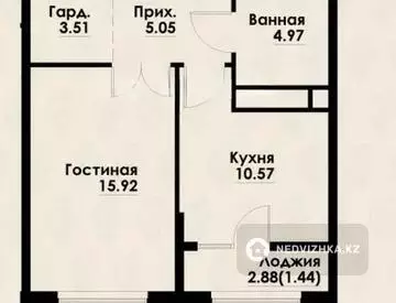 1-комнатная квартира, этаж 9 из 12, 42 м², миниатюра 2