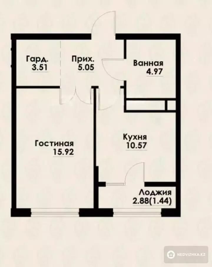 1-бөлмелі пәтер, қабат 9 барлық қабат саны 12, 42 м², 2-фотосурет
