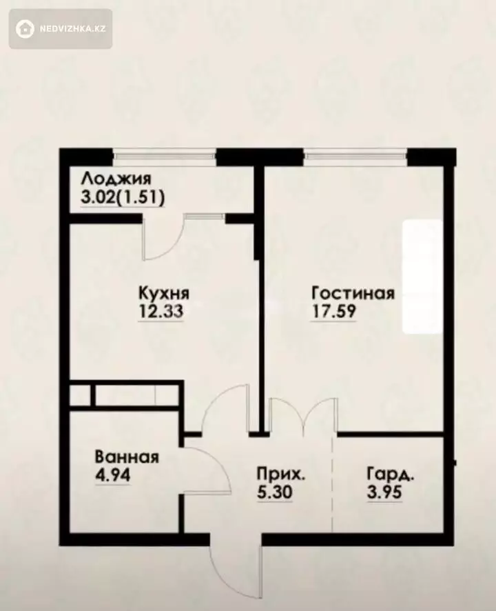 1-бөлмелі пәтер, қабат 9 барлық қабат саны 12, 46 м²