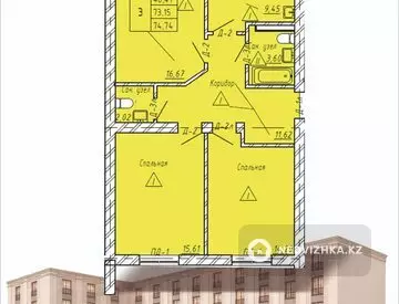 3-комнатная квартира, этаж 4 из 5, 75 м², миниатюра 2