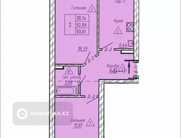 2-комнатная квартира, этаж 4 из 5, 54 м², миниатюра 2