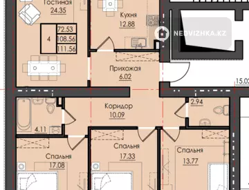 4-комнатная квартира, этаж 1 из 3, 114 м², миниатюра 4