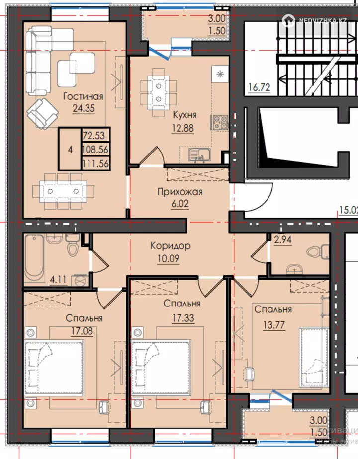4-комнатная квартира, этаж 1 из 3, 114 м², фотография 4