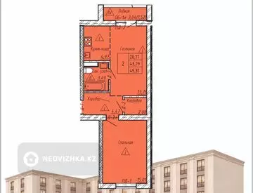 2-комнатная квартира, этаж 1 из 5, 47 м², миниатюра 1