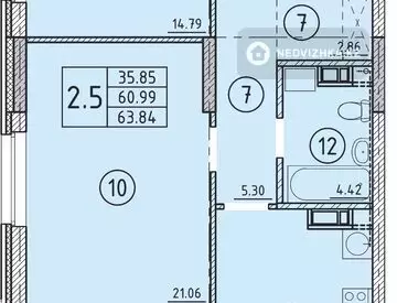 2-комнатная квартира, этаж 1 из 3, 64 м², миниатюра 12