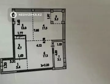 2-бөлмелі пәтер, қабат 2 барлық қабат саны 8, 64 м², 1-нобай