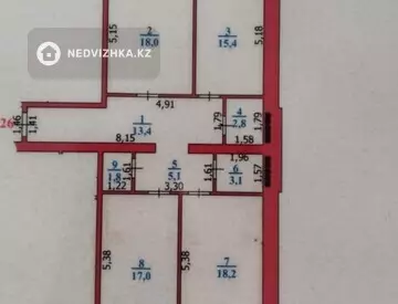 3-бөлмелі пәтер, қабат 5 барлық қабат саны 5, 100 м², 1-нобай