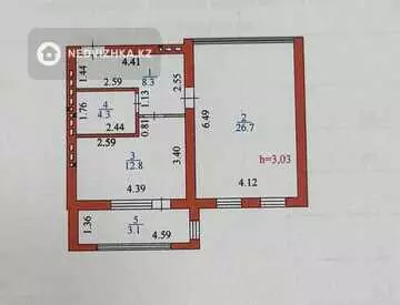 1-бөлмелі пәтер, қабат 7 барлық қабат саны 9, 56 м², 12-нобай
