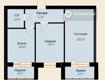 2-бөлмелі пәтер, қабат 2 барлық қабат саны 6, 65 м², 2-нобай