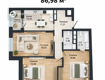 3-комнатная квартира, этаж 10 из 18, 87 м², миниатюра 1