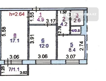 2-бөлмелі пәтер, қабат 4 барлық қабат саны 5, 52 м², 1-нобай