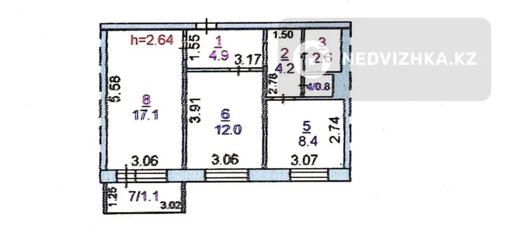 2-комнатная квартира, этаж 4 из 5, 52 м²