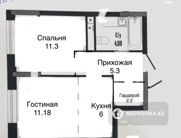 2-бөлмелі пәтер, қабат 8 барлық қабат саны 21, 40 м², 6-нобай