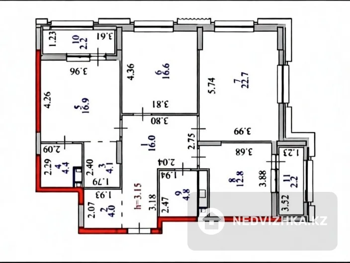 3-комнатная квартира, этаж 9 из 12, 107 м²