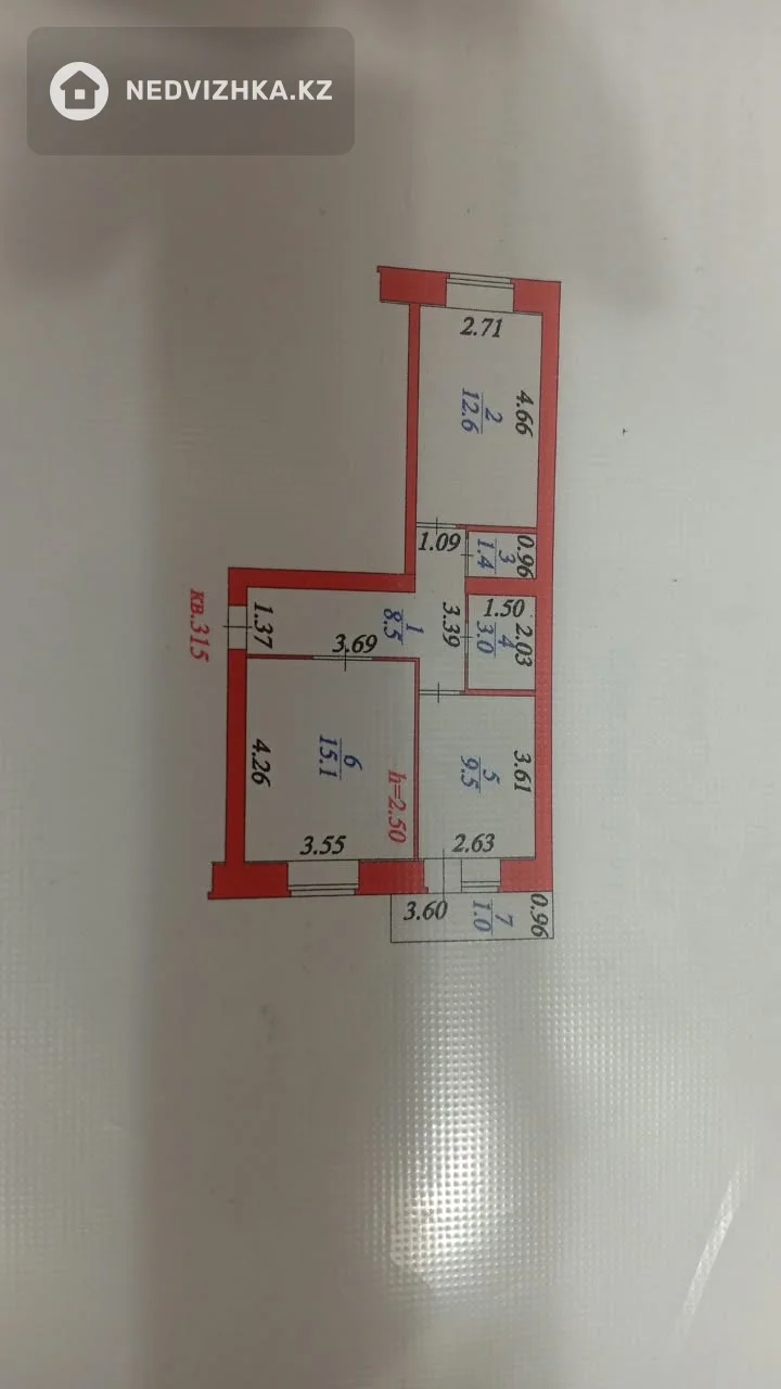 2-бөлмелі пәтер, қабат 8 барлық қабат саны 11, 51 м²
