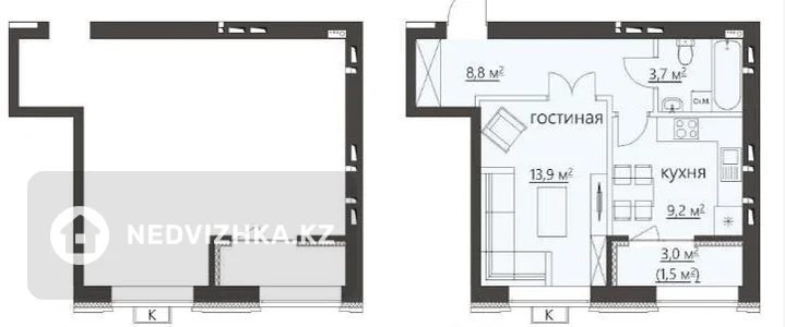 1-комнатная квартира, этаж 3 из 6, 37 м²