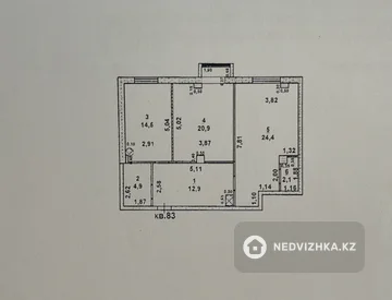 2-бөлмелі пәтер, қабат 2 барлық қабат саны 9, 80 м², 1-нобай