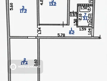 3-бөлмелі пәтер, қабат 4 барлық қабат саны 5, 66 м², 1-нобай