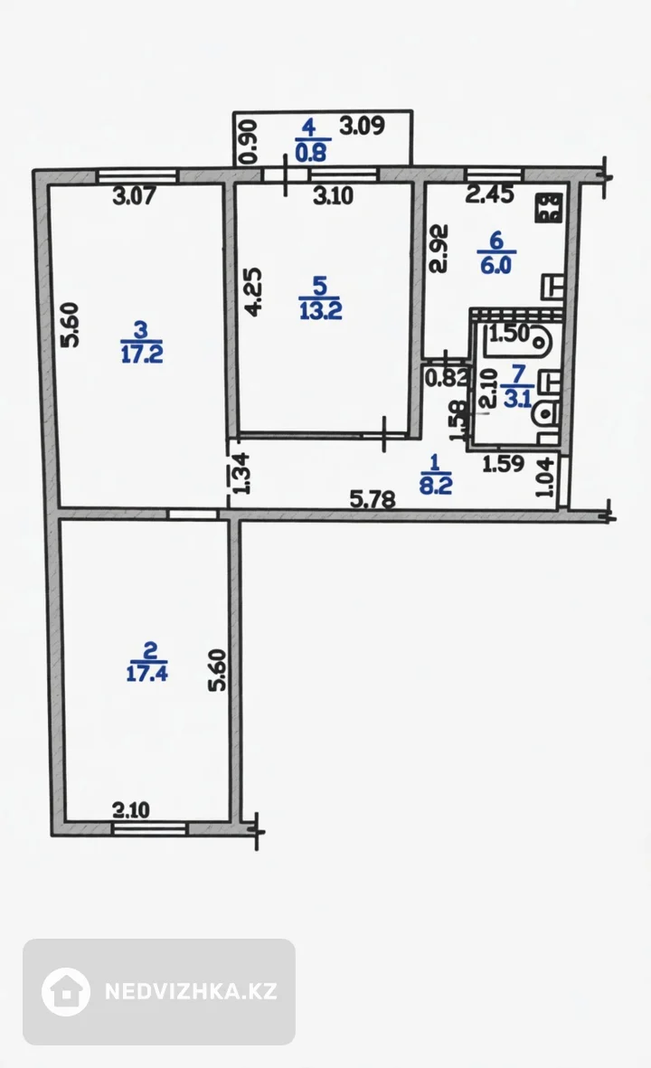 3-бөлмелі пәтер, қабат 4 барлық қабат саны 5, 66 м²