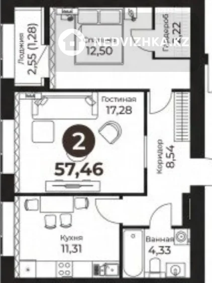 3-бөлмелі пәтер, қабат 3 барлық қабат саны 12, 83 м², 2-фотосурет
