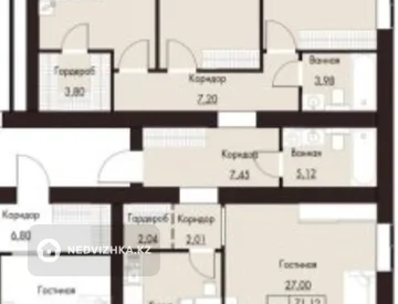 4-бөлмелі пәтер, қабат 5 барлық қабат саны 12, 114 м², 3-нобай